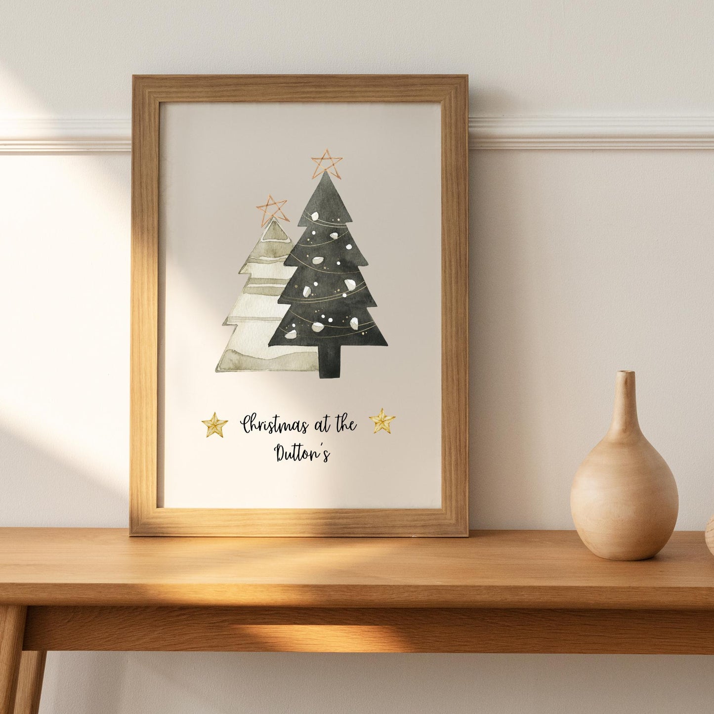Personalised Christmas Wall Art Print | Boho Scandi Christmas Trees | Minimalist