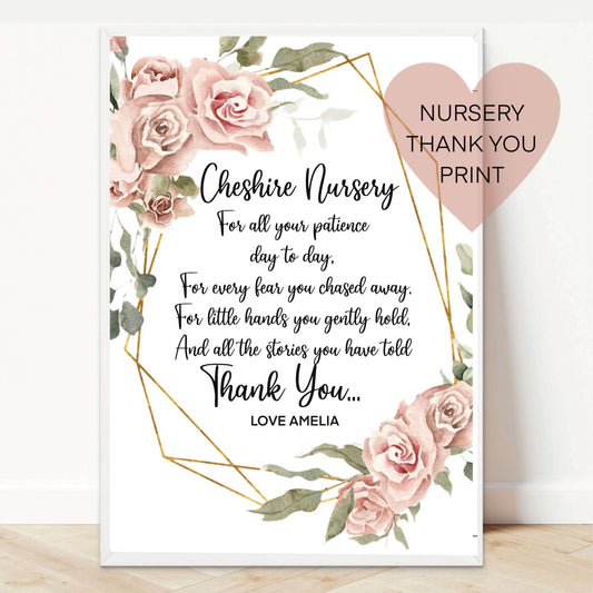 Personalised floral THANK YOU nursery print
