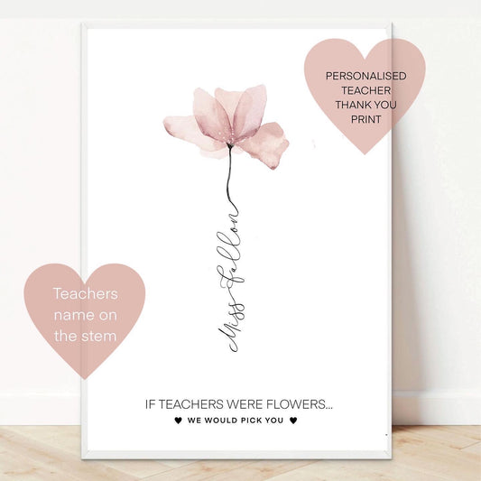 Teacher, blush flower, THANK YOU print, personalised